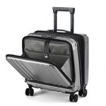 TydeCkare 16" Carry on Luggage with 2 Laptop Compartments, Lightweight Hardshell ABS+PC Suitcase with Dual Control TSA Lock, with YKK Zipper, 4 Spinner Silent Wheels, for Business Travel, Silver Grey