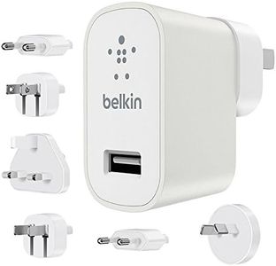 Belkin - Kit de Voyage - Chargeurs USB avec 6 Prises (EU, UK, US, AU, CN, Corée) - 12W/2.4A - Blanc (Compatible iPhone 8/8+ et iPhone X)