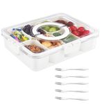 Divided Serving Tray with Lid,Snack Box,Portable Snack Platters Organizer,Charcuterie Snackle Box Container with 8 Compartments & 5 Forks,Food Storage Containers,Keep Your Candy,Chips Fresh