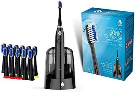 Pursonic S750 Sonic Toothbrush (Black) — Smart Series Electronic Power Rechargeable Battery Toothbrush — Electronic Toothbrush for Adults — 12 Bonus Brush Heads — Rechargeable Toothbrushes for Adults