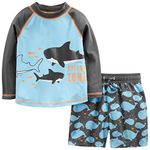 Simple Joys by Carter's Baby Boys' Swimsuit Trunk and Rashguard Set Rash Guard, Black/Sky Blue Whales, 6-9 Months