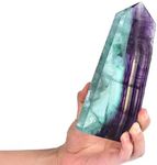 AMOYSTONE Extra Large Fluorite Healing Crystal Obelisk Quartz Tower Slab Pointed Wand Irregular Texture 1.7-2 LBS for Witch Healing Reiki Chakra