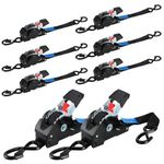 8 Pack Retractable Ratchet Straps, 3m x 25mm Auto-Retract Tie Downs with Safety Clips and S Hooks, 750kg Breaking Strength, Heavy-Duty Automatic Tensioning Belts for Securing Cargo, Trailers, Black