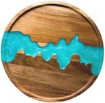 Visually Stunning Celeste Blue Resin + Acacia Wood Serving Tray - Modern Round 12" Serving Tray for Food, Breakfast in Bed, Coffee Table, Decor, Organization, Snacks, Patio, Lap Tray