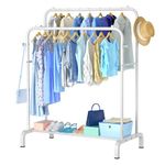 Frurark Clothes Rail Metal Double Pole Garment Rack Multifunctional Clothes Racks with Shelves for Hanging Clothes,Suitable for Home Bedroom(White)