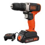 BLACK+DECKER 18V Cordless 37Nm Torque Drill Driver with LED Worklight, 1.5Ah Battery & Charger, BCD001C1-GB