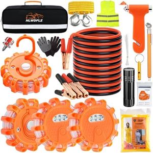 HLWDFLZ Car Emergency Roadside Kit, with Led Road Flares, Jump Cables, Towing Rope, Winter Car Safety Kit Roadside Emergency Kit for Car 36pcs