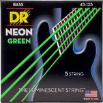 DR Strings NGB5-45 Neon Green Coated Nickel-Plated Steel Bass Guitar 5 Strings 45-125, Medium