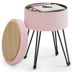 SONGMICS Vanity Stool Chair, Small Ottoman Stool with Storage, Vanity Chair, 15.4 Dia. x 17.4 Inches, 4 Metal Legs, for Makeup Room, for Living Room, Bedroom, Jelly Pink ULOM002R01