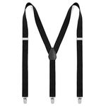 Komonee Black Braces Suspenders Adjustable Unisex Trouser Shirt Pull Up Clothing Accessory Y Back Shaped For Casual Or Workwear Comfortable With Metal Clips For Men & Women