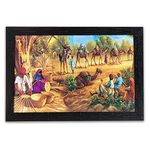 LIFEHAXTORE Wood Village Scene Art Framed Painting| Ready To Hnag - (13.5 X 19.5 Inch, Multicolor)