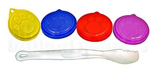 SET OF 4 PET DOG CAT FOOD CAN COVERS WITH SPOON FORK