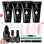 Beetles Poly Extension Gel Nail Kit for Nail, 4 * 30g Builder Gel & 96 Pcs Nail Dual Forms for Quick Nail Extension Starter Kit and Professional Nail Enhancement,Nail Art Manicure Kit