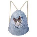 Stylish Gym Sack Women Kitty Print Drawstring Backpack Sport Walking Rucksack