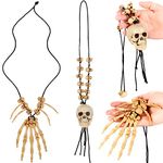 4 Pieces Skull Skeleton Hand Bone Necklace Skull Pendant Necklace Skeleton Head Hand Bone Charm Cosplay Fancy Party Halloween Jewelry Costume Fancy Dress for Women Men