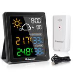 Geevon Indoor Outdoor Thermometer Wireless Weather Station, Color Display Digital Hygrometer Thermometer Temperature Humidity Monitor with Alarm Clock and Backlight