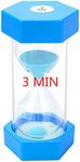 Hourglass Timer 3 Minute Sand Timer Colorful Sand Clock 3 Minute, Small Blue Sand Watch 3 Min, Plastic Hour Glass Sandglass Timer for Kids, Games, Classroom, Kitchen, Decor(3min, Blue)