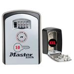 MASTER LOCK Extra Large Key Safe Wall Mounted, XL 106 x 146 x 53 mm, Outdoor, Mounting Kit, for Home Office Industries Vehicles, Black & Silver