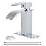 Wovier Chrome Waterfall Bathroom Sink Faucet with Cover Plate,Single Handle Single Hole Brass Lavatory Vanity Faucet,Basin Mixer Taps with Supply Hose