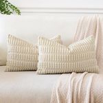 JOTOM Set of 2 Corduroy Soft Striped Cushion Covers 30x50 cm Boho Decorative Throw Pillow Covers Lumbar Cushion Case Couch Home Decor Pillowcases for Sofa Bedroom 12x20 Inch (Beige)