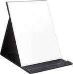 NAIDEV Glass Protable Pu Leather Mirror Folding Desktop Makeup & Shaving Mirror,Travelling Vanity, Room, Beauty Gifts, Black (Tabletop Mount,Hexagonal, Framed)