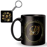 Cronkraft Golden Frame with D Alphabet Letter Printed Ceramic Mug + Keychain,Gift for Love,Birthday,Wife, Husband, Girlfriend Boyfriend,Kids,Brother,Sister on Birthday (D Alphabet)