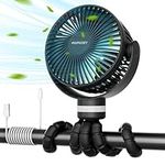 Momcozy Portable Stroller Fan, 27H Ultra-long Battery Life, Detachable 4 Speed 360°Rotate, LED Night Light with 2 Modes, USB Rechargeable and Handheld Cooling Fan for Travel, Car Seat