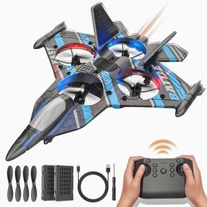 BEZGAR Drones for Kids | 2.4GHZ RC Plane, 6-axis Gyro Remote Control Airplane, RC Helicopter, 360° Flip Fighter Jet Toy, Toys for ages 8-13 with Colorful LED Navigation Lights Blue