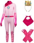 RTOPDS Princess Peach Costume Halloween Costume Super Brothers Peach Outfit Cosplay Jumpsuit (Pink, 100(3-4 Years))