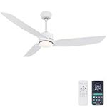 Ohniyou 56 Inch Ceiling Fan with Lights, White Outdoor Ceiling Fan With Remote/APP Control Dimmable 3 CCT, 3 Blades Indoor Modern Ceiling Fan for Bedroom Living Room Dining Room Farmhouse Patios