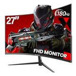 CRUA Gaming Monitor 27 Inch 180Hz, Curved PC Monitor Full HD 1080P 1500R Frameless Computer Monitor with FreeSync and Eye Care Technology, Supports VESA