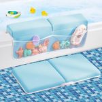 ILPEOD Baby Bath Kneeler and Elbow Rest Pad Set,Bath Kneeling Pad Thick Soft Quick Dry Baby Bathtub Mat for Baby Bathing Time,Baby Essentials Memory Foam with Toys Organizer Gifts for Parents,Blue