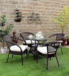 AAKARSHAK India 4+1 Outdoor Indoor Patio Furniture Sets Rattan Chair Patio Set Conversation Set Poolside Lawn Chairs Balcony Rooftop Outdoor Garden Furniture Chair with Cushion (Brown & Cream)