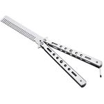 Street27® Butterfly Comb Stainless Steel Folding Training Practice Comb Hair Styling Tools Balisong Comb Metal Comb for Professional Hair Salon Training Exercises & Beginner (Silver)