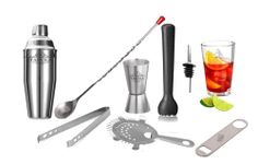 Taluka 8 Pc Stainless Steel Cocktail Shaker Set 750 ML Strainer Muddler Jigger/Peg Measure Ice Tong Mixing Spoon Opener Pourer Bartender Kit Bar Set Housewarming Gift