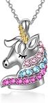 AOBOCO 925 Sterling Silver Unicorn Pendant Necklace, Unicorn Jewellery Gifts for Girls Daughter Granddaughter (Multicolor)