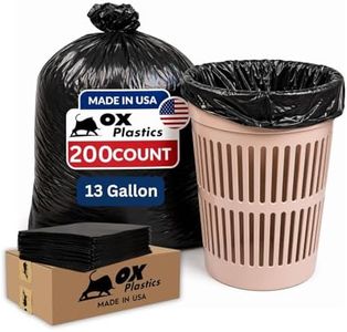 Ox Plastics 13 Gallon Trash Can Liners Bags - Capacity & 2mil Thick Extra Heavy Duty Strength - (200 Count) Large Garbage, Leak-Proof & Durable, House & Commercial Use Bags Black