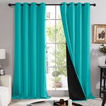 Deconovo 100% Light Blocking Out Curtains with Black Liners, Thermal Insulated Full Blackout Lined Drapes, Energy Efficiency Window Draperies for Rooms (Teal Blue, 2 Panels, 52 Wide x 84 Long)