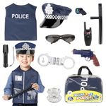 YANGUN Police Costume Kids, 11 Pcs Kids Police Costume, Police Costume with Vest, Baton and more, Children Police Costume Kids Accessories, Police Toys Role Play for Fancy Dress Themed Party