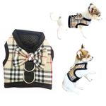 XXXS XXS XS Tiny Teacup Chihuahua Puppy Dog Harness for TINY Teacup Miniature Breeds Kitten Yorkie Maltese Terrior Puppy Dogs (Beige Tartan, Size 1: XXXXS - XXXS)