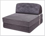 Upgraded Velvet Z Single Futon Bed Mattress & Sleepover Bed Living Room Bedroom Sofa Chair (Grey)