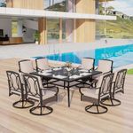 MFSTUDIO 9 Pieces Patio Outdoor Dining Set for 8 with Square Metal Table, Outdoor Table Set for 8 with Wicker & Metal Swivel Chairs, Outdoor Table and Wicker Chairs Dining Set for 8