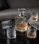 NVRA Premium Crystal Clear 7Pcs Bar Set, 1 Decanter Bottle(850ml) with 6 Italian Whiskey Glasses(300ml), Perfect for Scotch Bourbon Wine Vodka Cocktail Tequila Rum | Best Gift for Men (Diamond Cut)