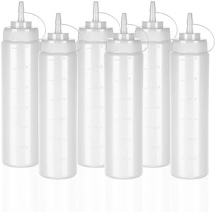 WELKOR 24 OZ Kitchen Foodservice Condiment Squeeze Bottles for Sauces,with Twist Top Cap,Leak Proof,Mustard, Syrup, Sauces, Dressing, Oil,Ketchup, BPA FREE Plastic (white, 6)