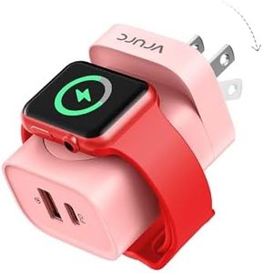 VRURC for Apple Watch Charger, PD 20W 3-in-1 Fast Charging Block with Magnetic Wireless Charging & Dual Ports, Foldable Plug USB C Wall Charger for iPhone 15 14 13,Android,Tablets etc-Pink
