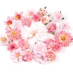 LARDUX 24 PCS Artificial Flower Heads-Craft Fake flower Decoration Mini Silk Pink Flower Heads Bulk Mix for DIY Wedding Party Hair Accessory Scrapbooking Home Decor