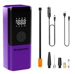 Bergmann VoltAir Cordless + Corded 2in1 Portable Tyre Inflator | 150 psi | 6000mAH Large Battery | LED Display | Power Bank | Type-C Port | for Cars, Bikes, Toys & Bicycles | Luxury Purple