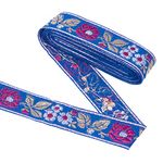 FINGERINSPIRE 5m Vintage Jacquard Ribbon Trim 32mm Royal Blue Floral with Leaves Embroidery Jacquard Trim for Sewing Vintage Woven Trim Embroidered Ribbon Craft Accessories DIY Fabric