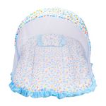 Mee Mee Soft Bed Mattress Set | with Mosquito Net, Neck Pillow & Zip Closure | 100% Cotton Newborn Baby Bedding | Travel-Friendly Baby Bed | for 0+ Months (Sky Blue)