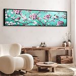 Painting Mantra Bird on Tree Large Canvas Painting Panel Framed Wall Art Print, Framed Luxury Paintings for Home Decoration, Living room, Bedroom and Office Décor (Blue, 13x47 Inch)